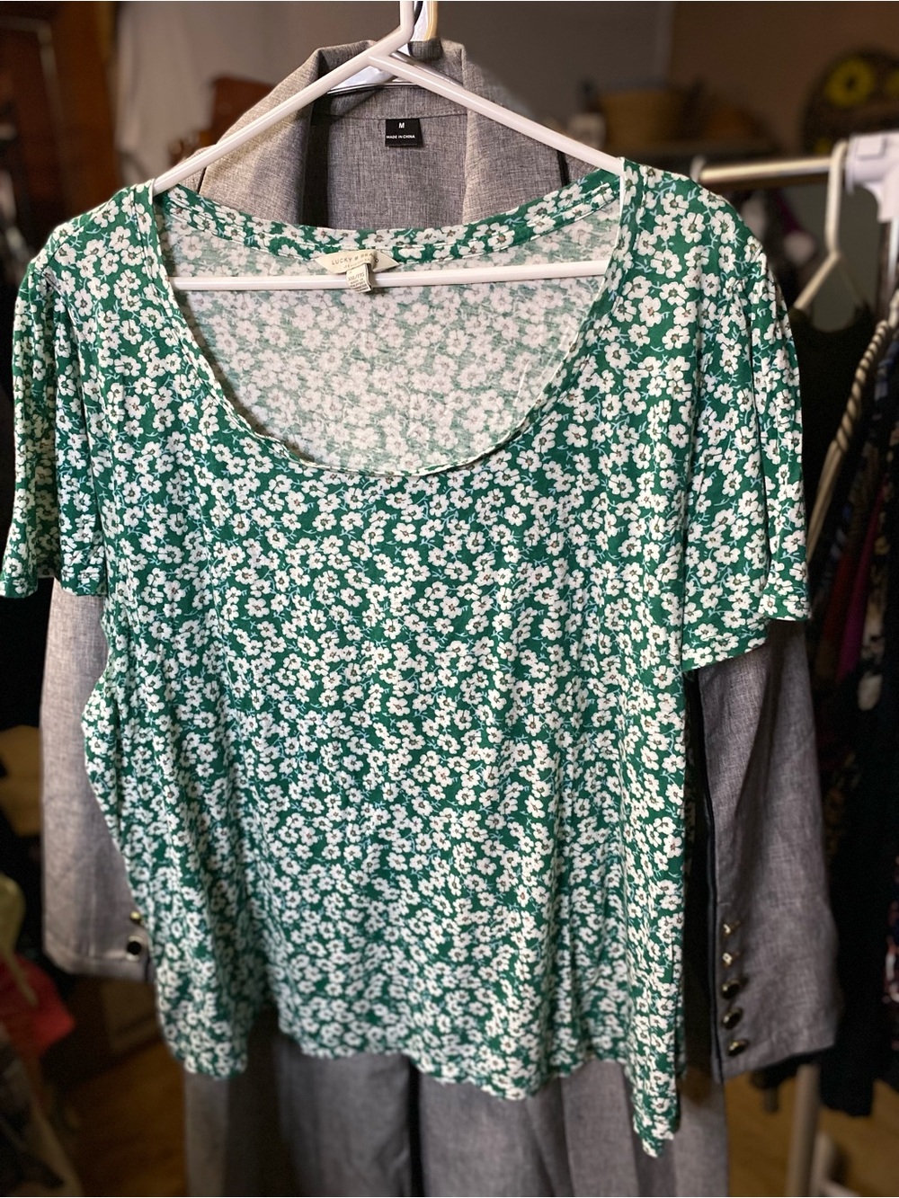 Lucky Brand Green Floral Scoop Neck Tee - Picture 1 of 2